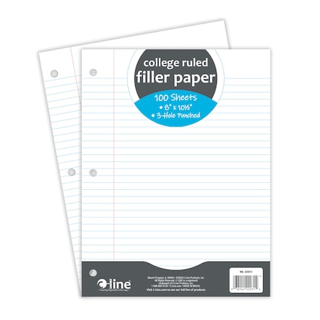 C-Line Products Filler Paper, College Ruled, 8 x 10-1/2, 100 Sheets, PK36 22031-CT
